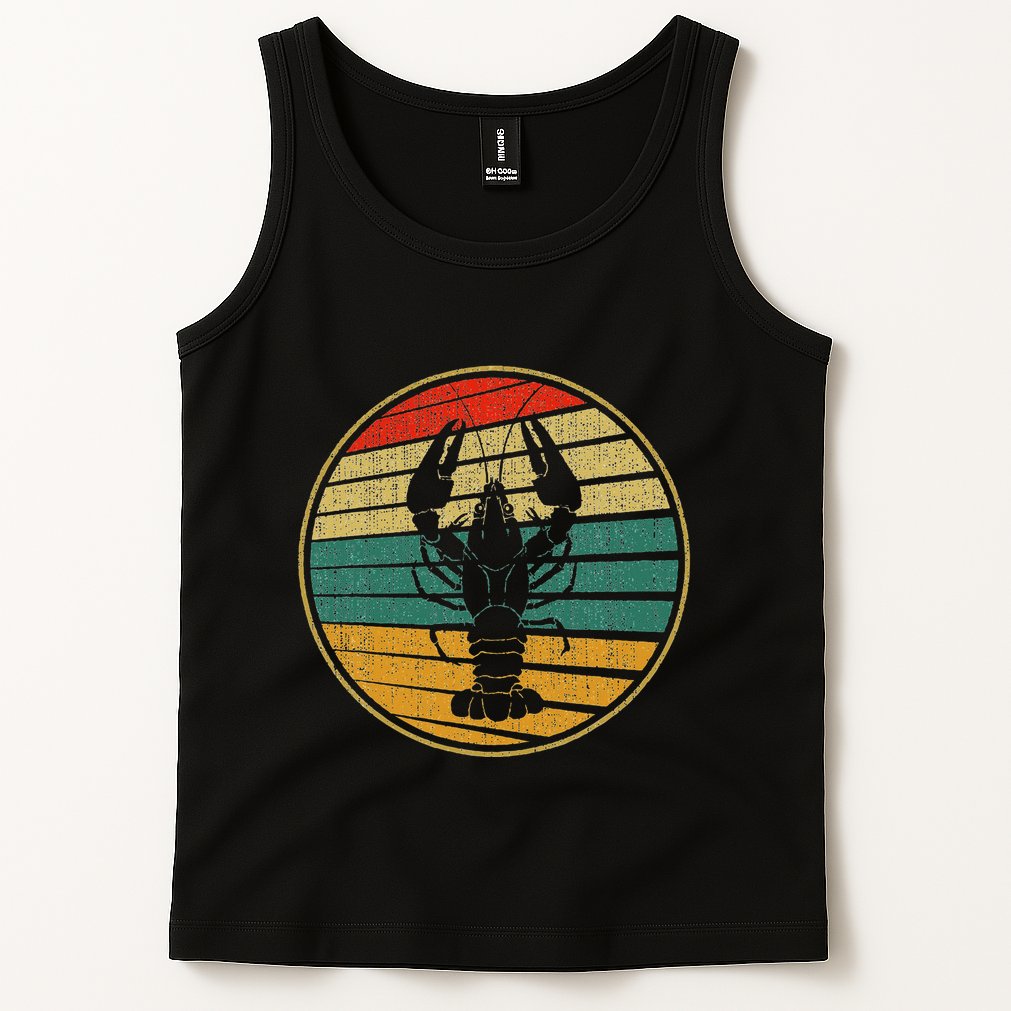 Retro Style Vintage Sea Crawfish Lobster Silhouette 60s 70s Tank Top