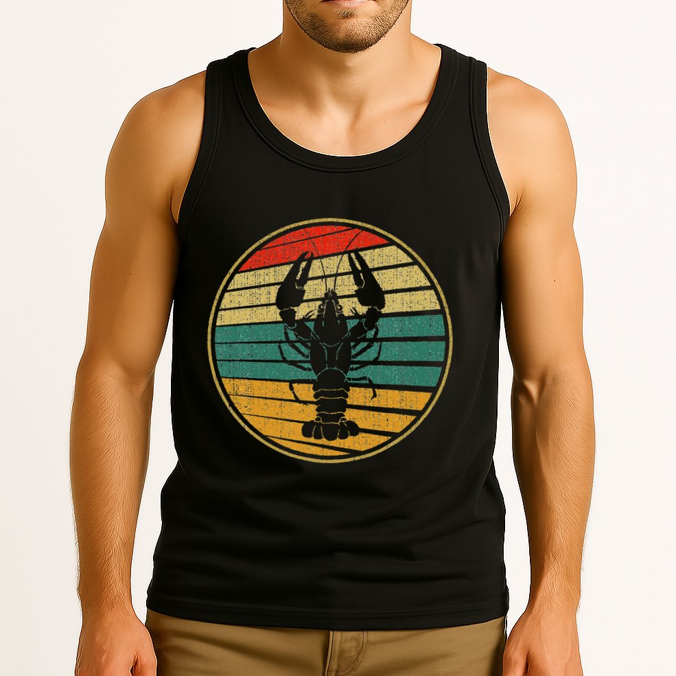 Retro Style Vintage Sea Crawfish Lobster Silhouette 60s 70s Tank Top