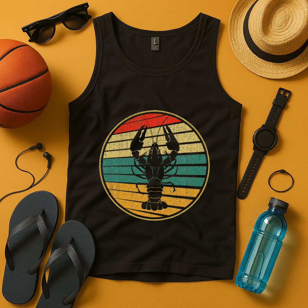 Retro Style Vintage Sea Crawfish Lobster Silhouette 60s 70s Tank Top