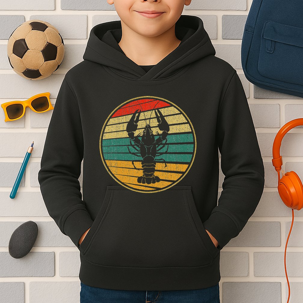 Retro Style Vintage Sea Crawfish Lobster Silhouette 60s 70s Kids Hoodie