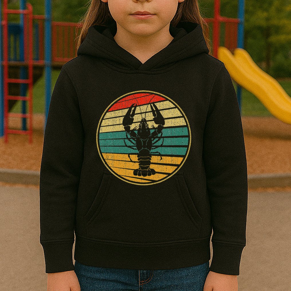 Retro Style Vintage Sea Crawfish Lobster Silhouette 60s 70s Kids Hoodie