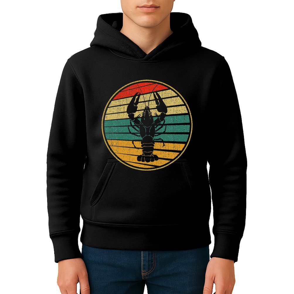 Retro Style Vintage Sea Crawfish Lobster Silhouette 60s 70s Kids Hoodie