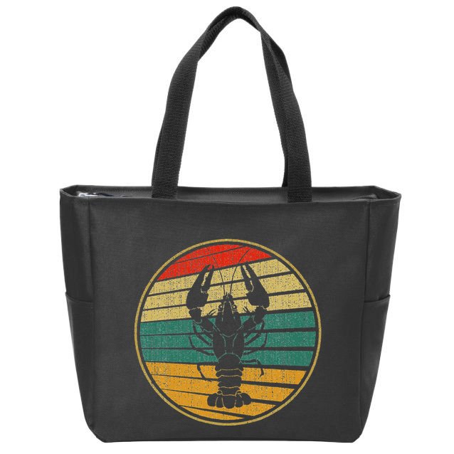 Retro Style Vintage Sea Crawfish Lobster Silhouette 60s 70s Zip Tote Bag