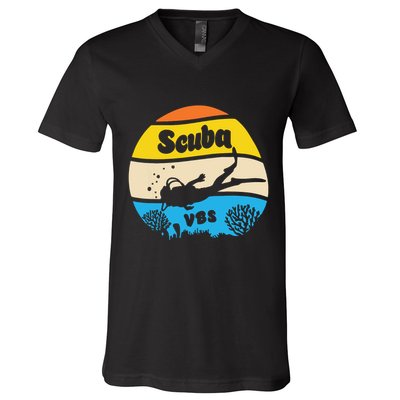 Retro Scuba Vbs 2024 Underwater Jesus Christian Bible V-Neck T-Shirt