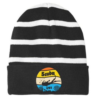 Retro Scuba Vbs 2024 Underwater Jesus Christian Bible Striped Beanie with Solid Band