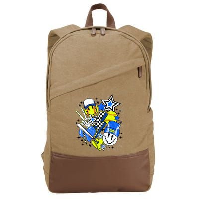 retro softball Vibes Funny softball Smile Face Meme Cotton Canvas Backpack