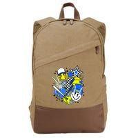 retro softball Vibes Funny softball Smile Face Meme Cotton Canvas Backpack