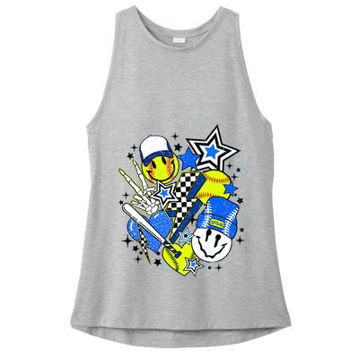 retro softball Vibes Funny softball Smile Face Meme Ladies PosiCharge Tri-Blend Wicking Tank