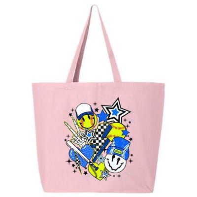 retro softball Vibes Funny softball Smile Face Meme 25L Jumbo Tote