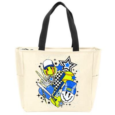 retro softball Vibes Funny softball Smile Face Meme Zip Tote Bag