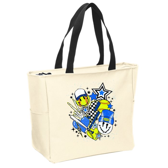 retro softball Vibes Funny softball Smile Face Meme Zip Tote Bag