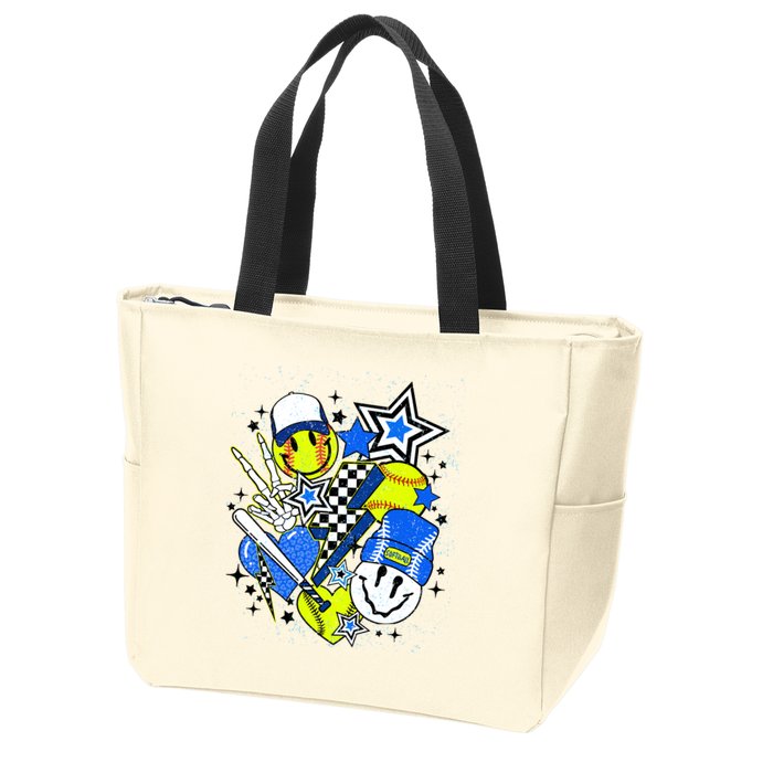 retro softball Vibes Funny softball Smile Face Meme Zip Tote Bag