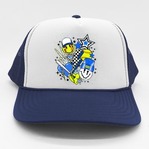 retro softball Vibes Funny softball Smile Face Meme Trucker Hat