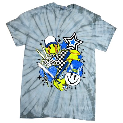 retro softball Vibes Funny softball Smile Face Meme Tie-Dye T-Shirt