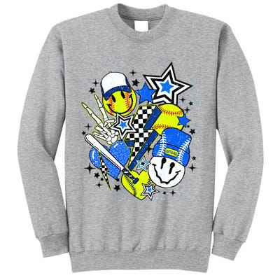 retro softball Vibes Funny softball Smile Face Meme Tall Sweatshirt