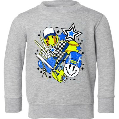 retro softball Vibes Funny softball Smile Face Meme Toddler Sweatshirt