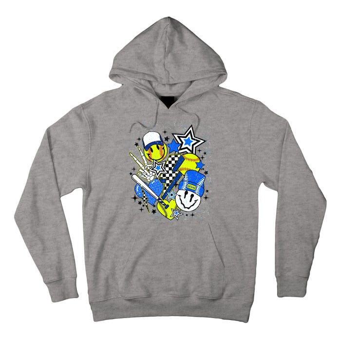 retro softball Vibes Funny softball Smile Face Meme Tall Hoodie