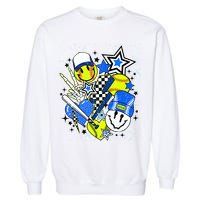 retro softball Vibes Funny softball Smile Face Meme Garment-Dyed Sweatshirt