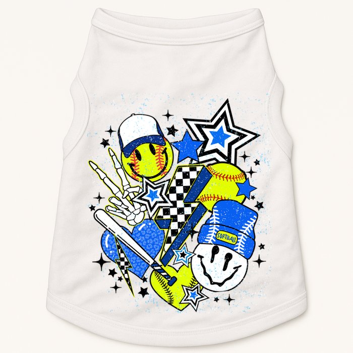 retro softball Vibes Funny softball Smile Face Meme Doggie Tank