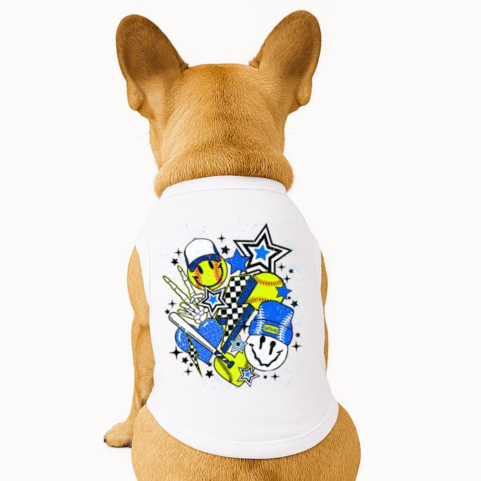 retro softball Vibes Funny softball Smile Face Meme Doggie Tank