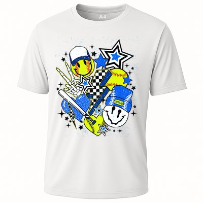 retro softball Vibes Funny softball Smile Face Meme Performance Shirt