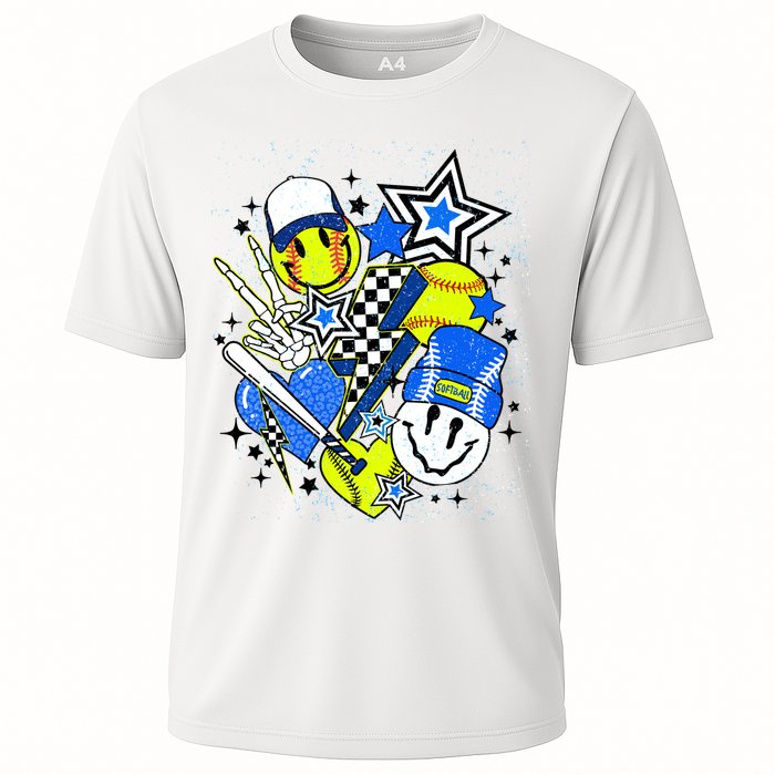 retro softball Vibes Funny softball Smile Face Meme Performance Shirt