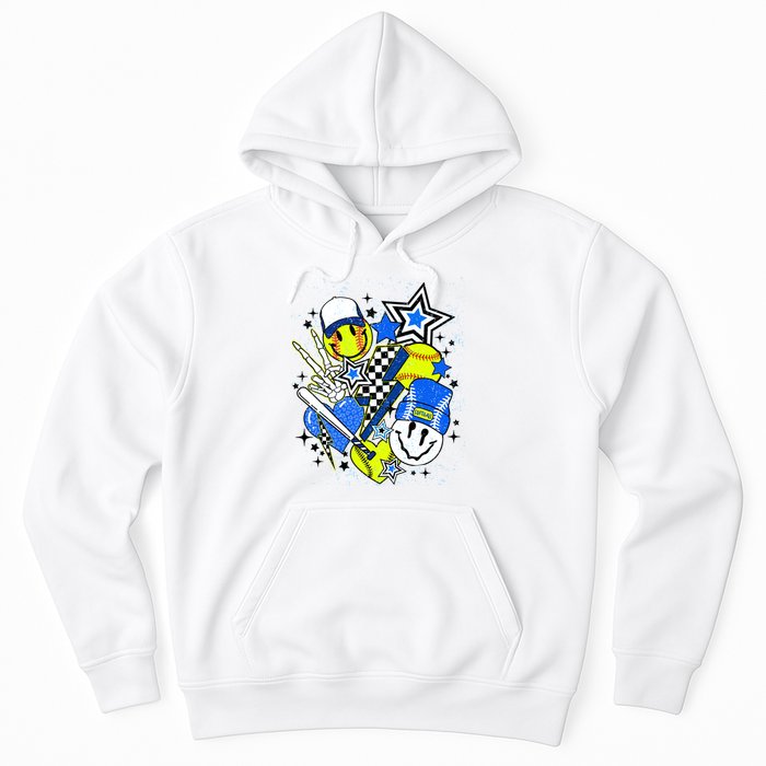 retro softball Vibes Funny softball Smile Face Meme Hoodie