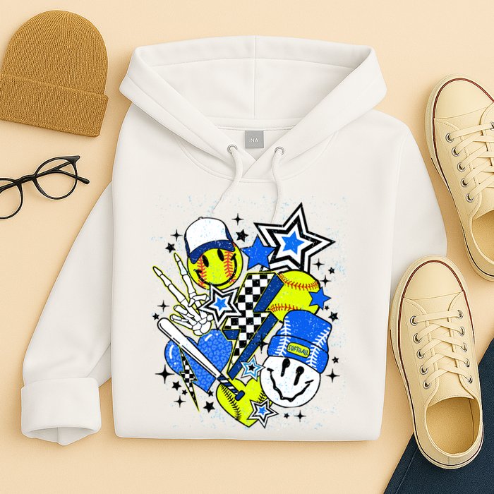 retro softball Vibes Funny softball Smile Face Meme Hoodie