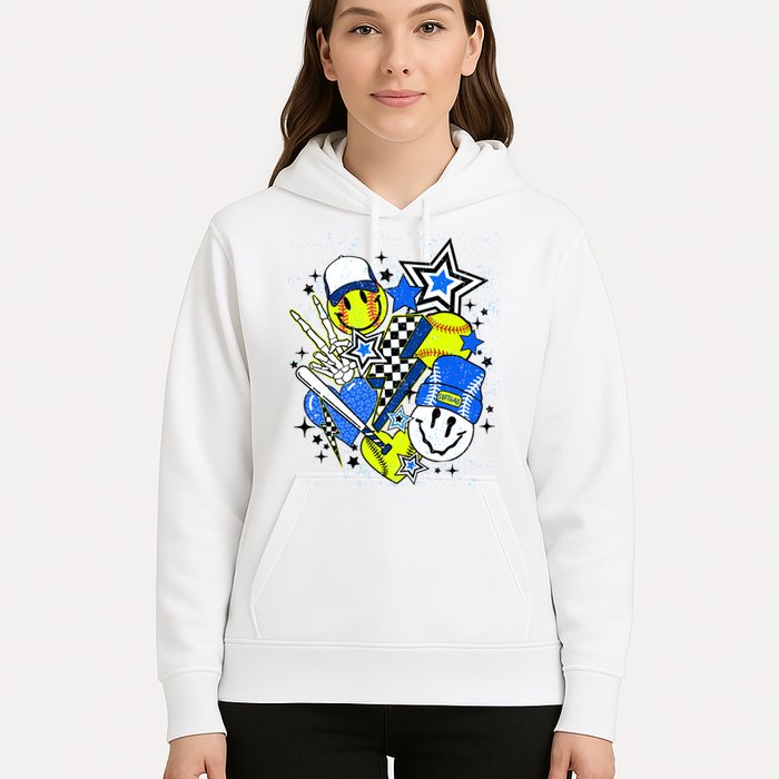 retro softball Vibes Funny softball Smile Face Meme Hoodie