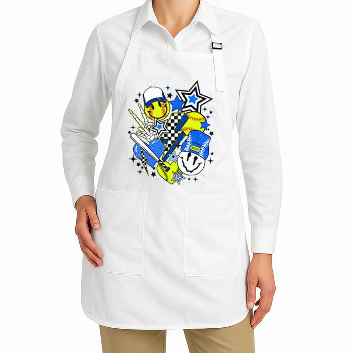 retro softball Vibes Funny softball Smile Face Meme Apron