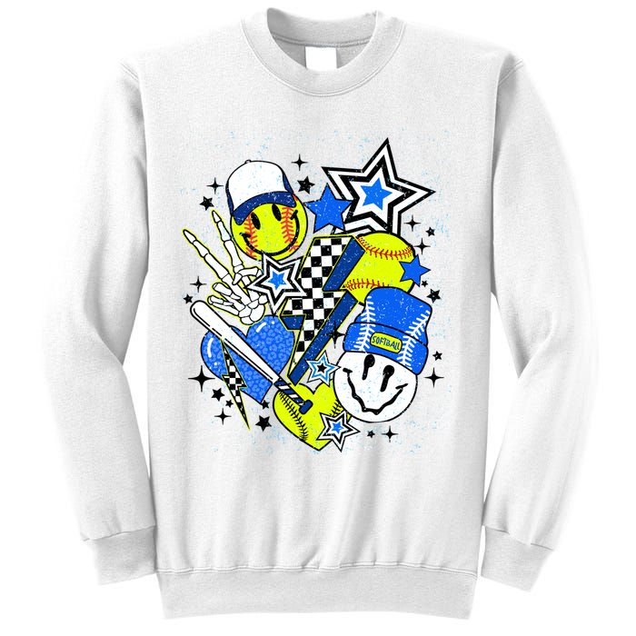 retro softball Vibes Funny softball Smile Face Meme Sweatshirt