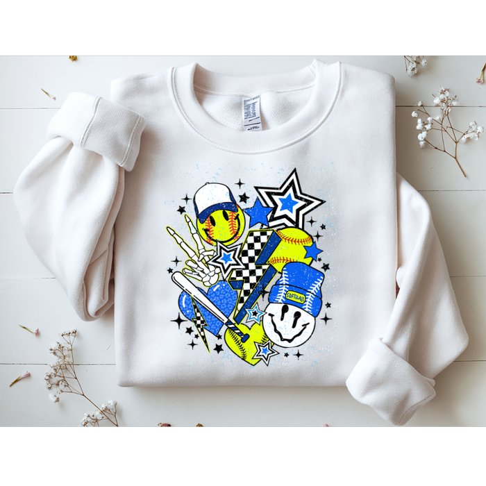 retro softball Vibes Funny softball Smile Face Meme Sweatshirt