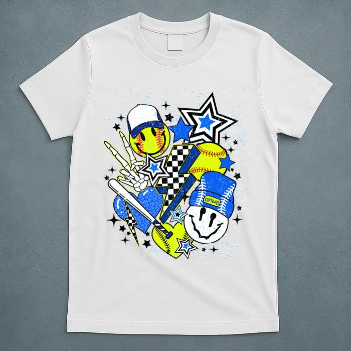 retro softball Vibes Funny softball Smile Face Meme T-Shirt