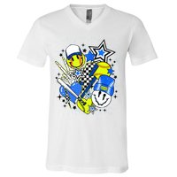 retro softball Vibes Funny softball Smile Face Meme V-Neck T-Shirt