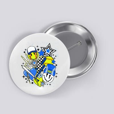 retro softball Vibes Funny softball Smile Face Meme Button