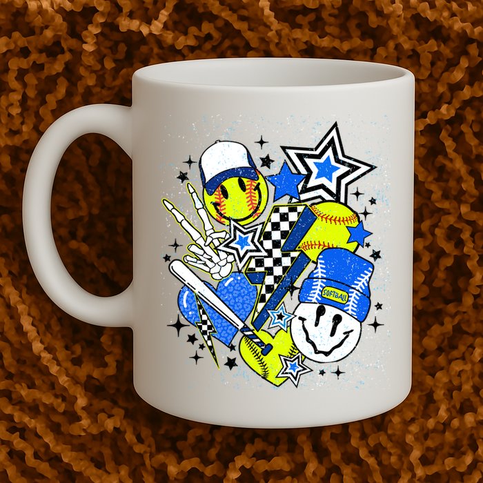 retro softball Vibes Funny softball Smile Face Meme Mug