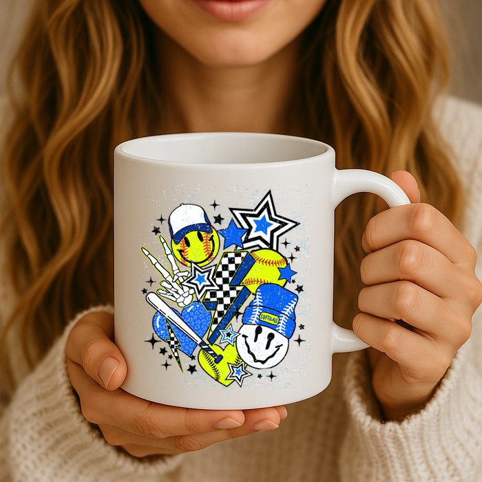 retro softball Vibes Funny softball Smile Face Meme Mug