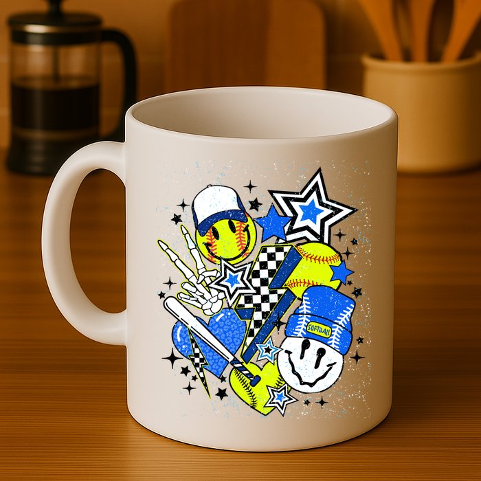 retro softball Vibes Funny softball Smile Face Meme Mug