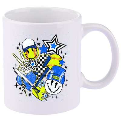 retro softball Vibes Funny softball Smile Face Meme 11oz C Handle Ceramic Mug