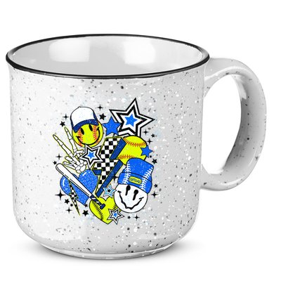 retro softball Vibes Funny softball Smile Face Meme 15oz Campfire Ceramic Mug