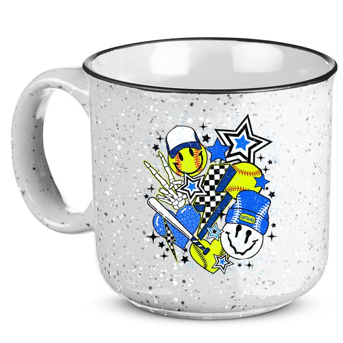retro softball Vibes Funny softball Smile Face Meme 15oz Campfire Ceramic Mug