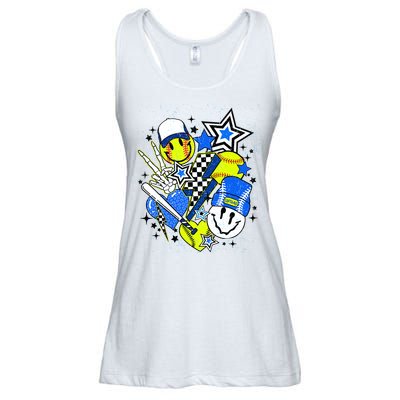 retro softball Vibes Funny softball Smile Face Meme Ladies Essential Flowy Tank