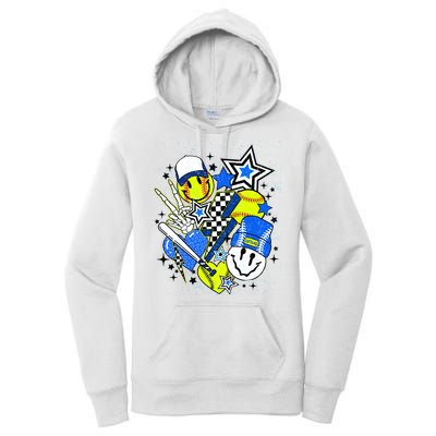 retro softball Vibes Funny softball Smile Face Meme Women's Pullover Hoodie