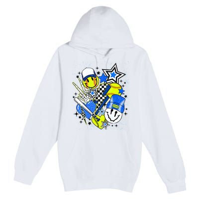 retro softball Vibes Funny softball Smile Face Meme Premium Pullover Hoodie