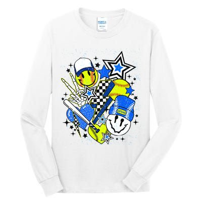 retro softball Vibes Funny softball Smile Face Meme Tall Long Sleeve T-Shirt