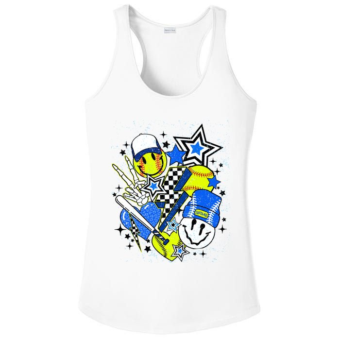 retro softball Vibes Funny softball Smile Face Meme Ladies PosiCharge Competitor Racerback Tank