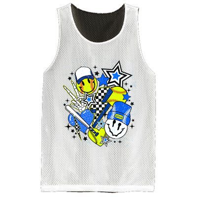 retro softball Vibes Funny softball Smile Face Meme Mesh Reversible Basketball Jersey Tank
