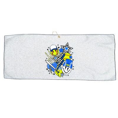 retro softball Vibes Funny softball Smile Face Meme Large Microfiber Waffle Golf Towel