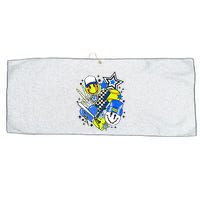 retro softball Vibes Funny softball Smile Face Meme Large Microfiber Waffle Golf Towel