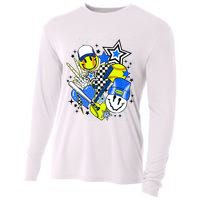 retro softball Vibes Funny softball Smile Face Meme Cooling Performance Long Sleeve Crew